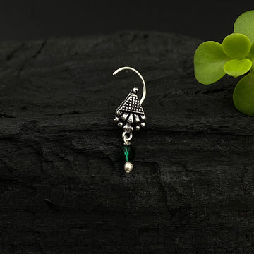 Silver Tribe Hanging Bead Nose Pin (Green)